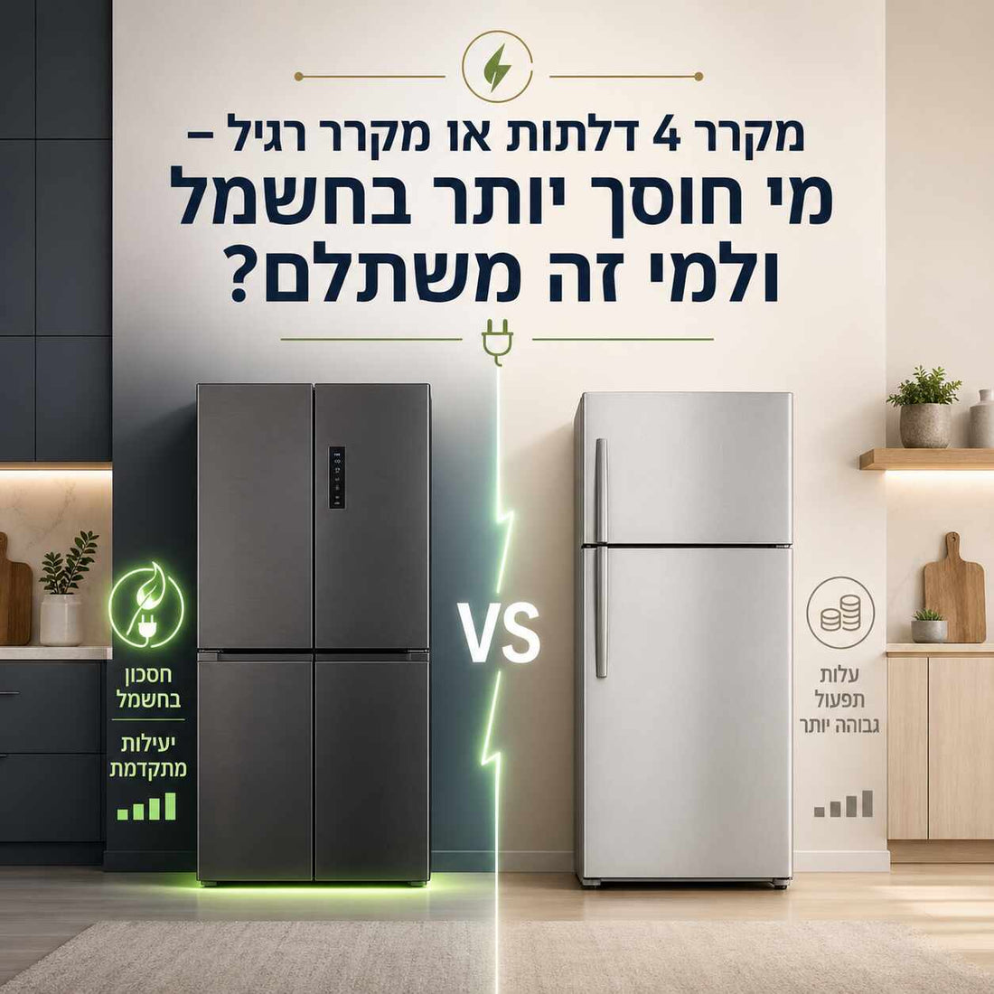 כמה חשמל צורך מקרר 4 דלתות לעומת מקרר רגיל