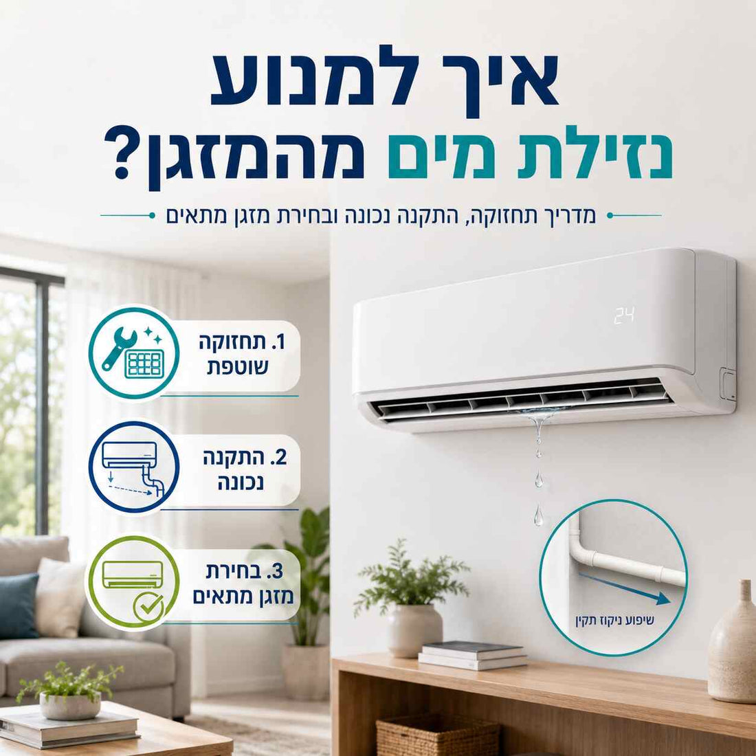 איך למנוע נזילת מים מהמזגן? מדריך תחזוקה, התקנה נכונה ובחירת מזגן מתאים