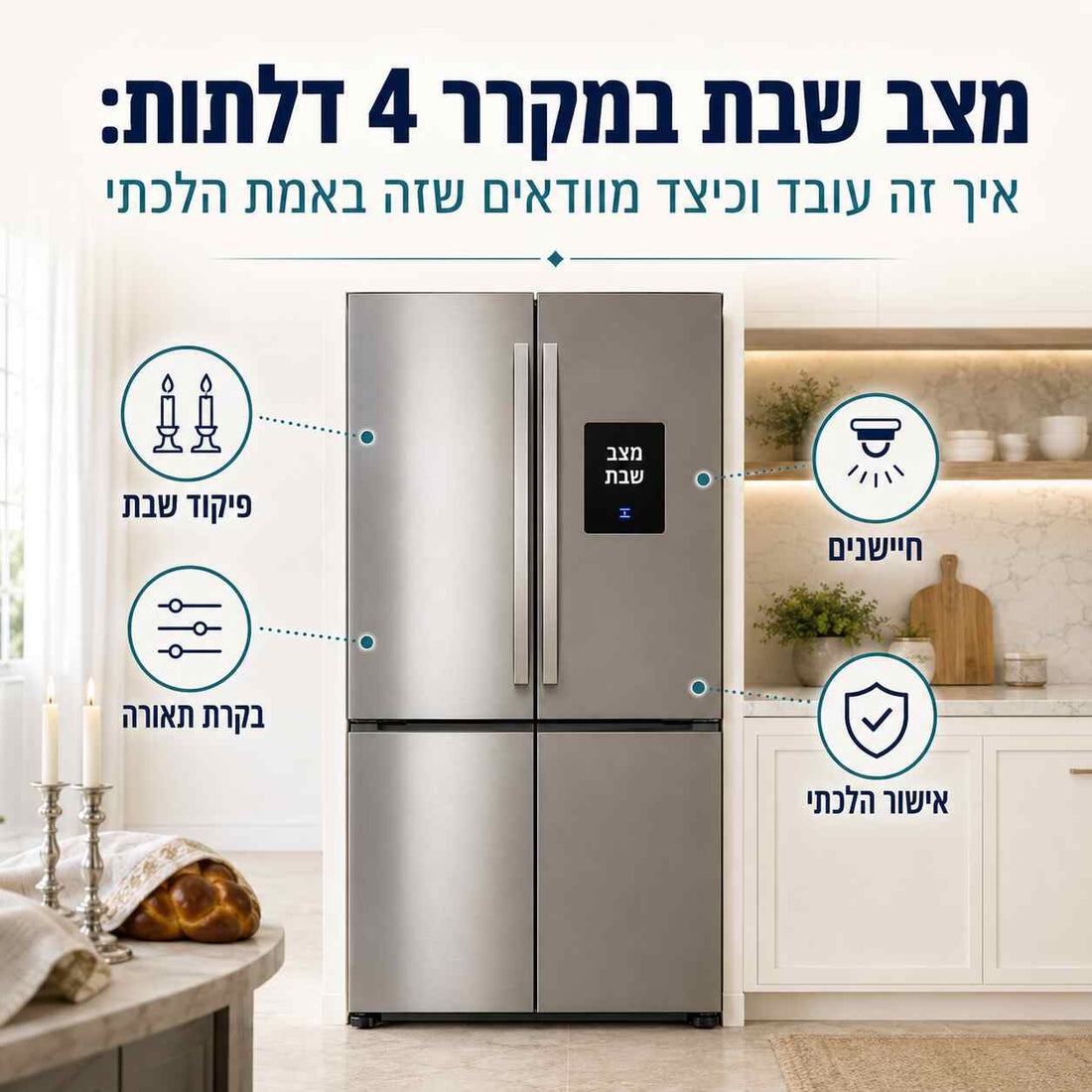 מצב שבת במקרר 4 דלתות: איך זה עובד וכיצד מוודאים שזה באמת הלכתי