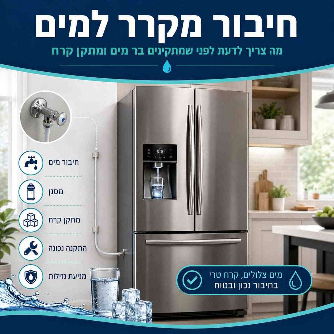 חיבור מקרר למים: מה צריך לדעת לפני שמתקינים בר מים ומתקן קרח