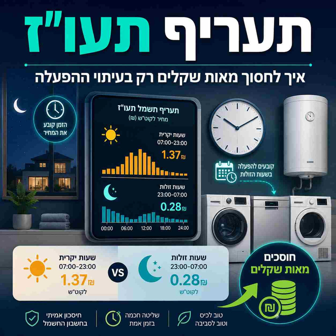תעריף תעו"ז: איך לחסוך מאות שקלים רק בעיתוי ההפעלה