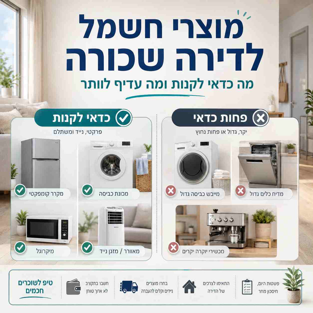 מוצרי חשמל לדירה שכורה: מה כדאי לקנות ומה עדיף לוותר