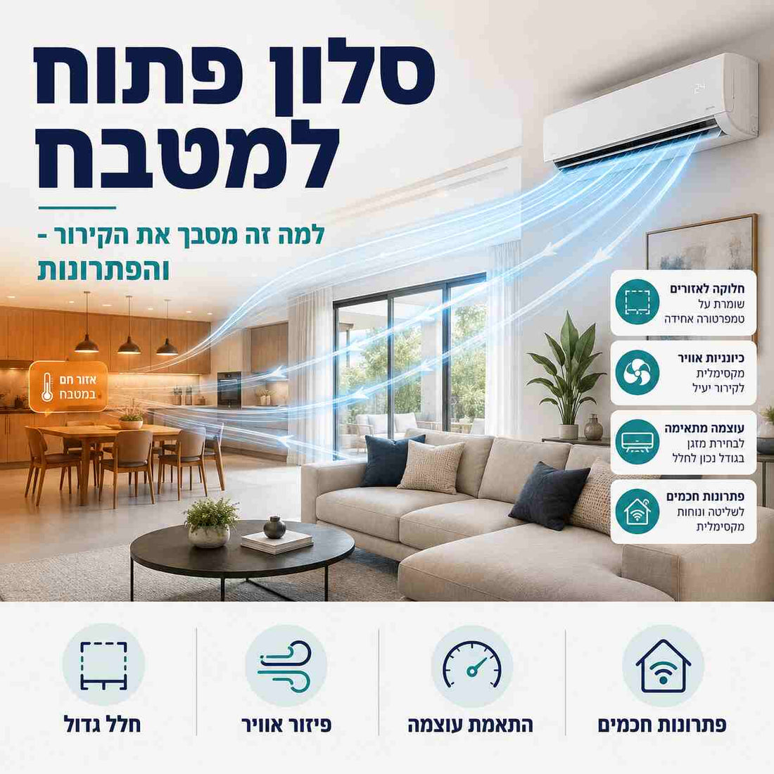 סלון פתוח למטבח: למה זה מסבך את הקירור - והפתרונות