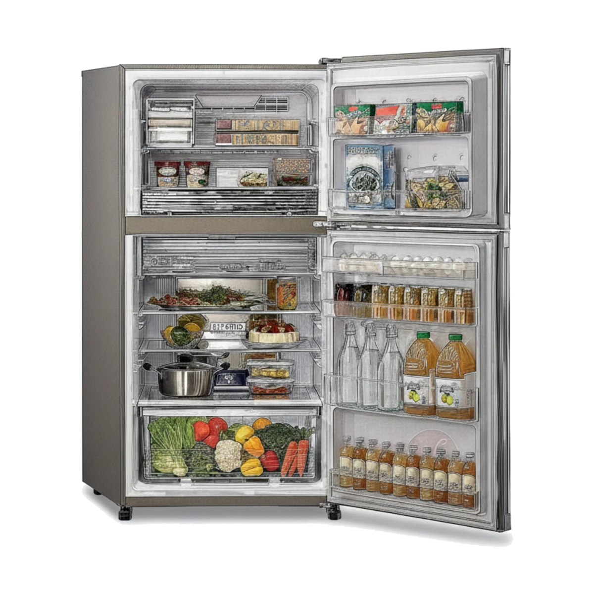 מקרר שארפ מקפיא עליון מהדרין 556 ליטר נטו SJ-SJ-3655-BS נירוסטה