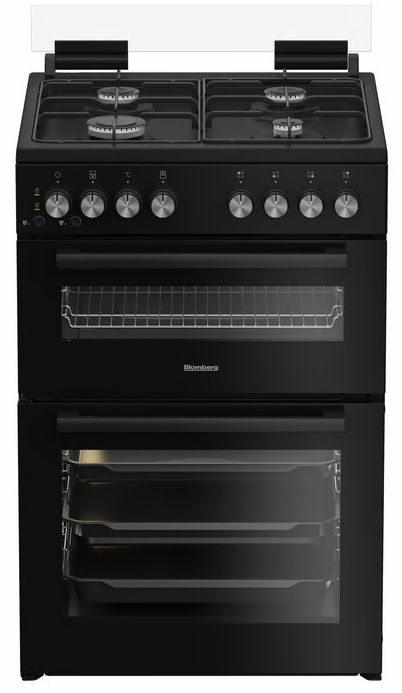 תנור  בלומברג דו־תאי משולב כיריים גז Blomberg HDWN 8100B  שחור, מהדרין בד"ץ העדה החרדית