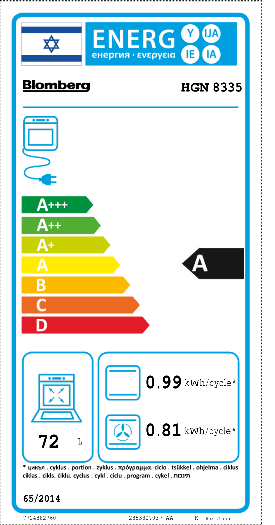 תווית דירוג אנרגטי לדגם HGN8335W