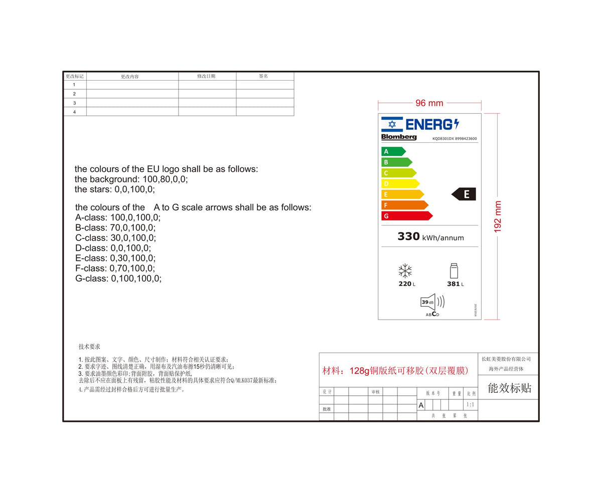 תווית דירוג אנרגטי לדגם KQD8301DX