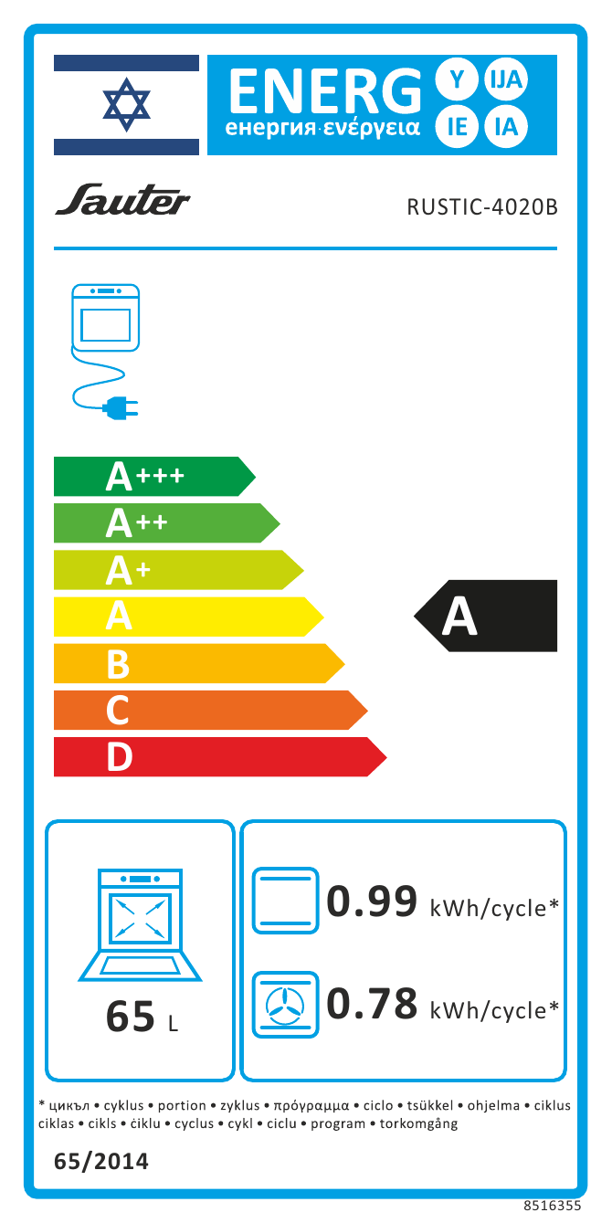 תווית אנרגיה Sauter RUSTIC 4020B – דירוג A