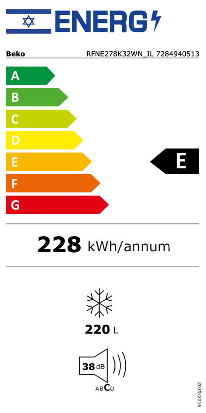 Beko RFNE278K32WN — תווית אנרגיה