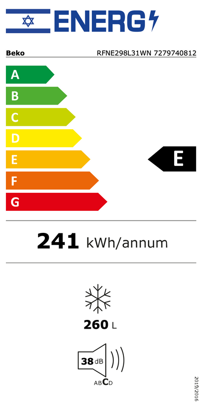 Beko RFNE298L31WN — תווית אנרגיה